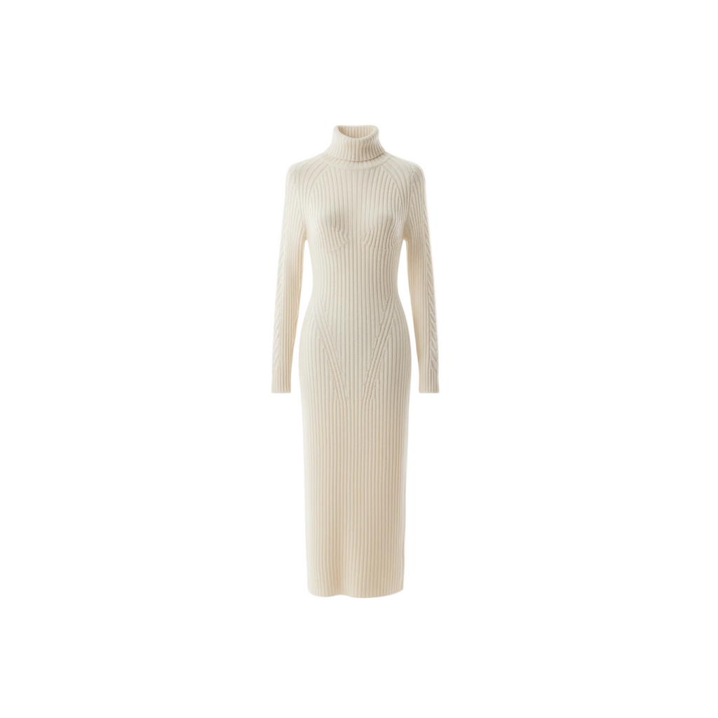 Tom Ford Ribbed Virgin Wool Turtleneck Sweater Dress White – AccessXPrive