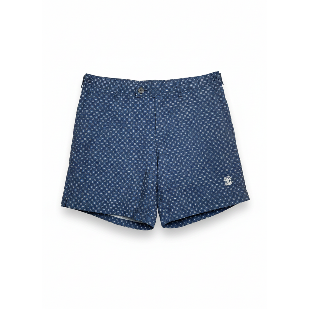 BRUNELLO CUCINELLI スウェットショートパンツ Mネイビー Brunello Cucinelli Mens Swim Patterned Shorts in Navy With Side