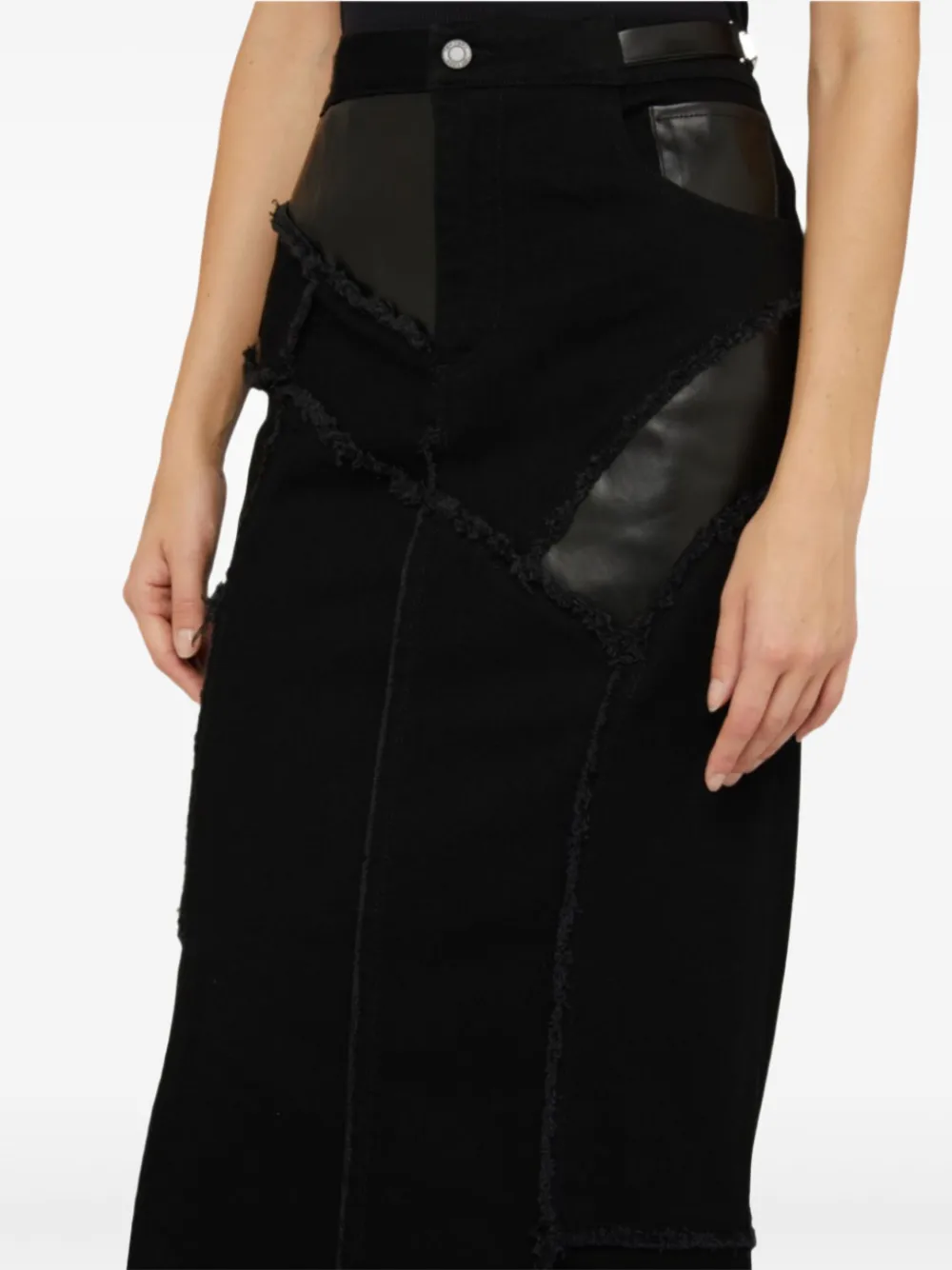 Tom Ford Frayed Patchwork Denim and Leather Skirt – AccessXPrive