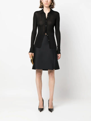 Tom Ford Fine-Gauge Ribbed Knit Collared Shirt Black