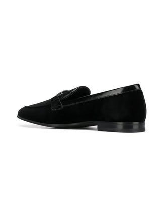 Tods Suede Buckle Loafers with Patent Trim