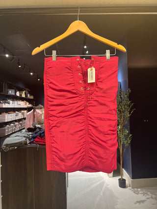 Tom Ford Smooth Fabric Lace-Up Ruched Mini Skirt Red