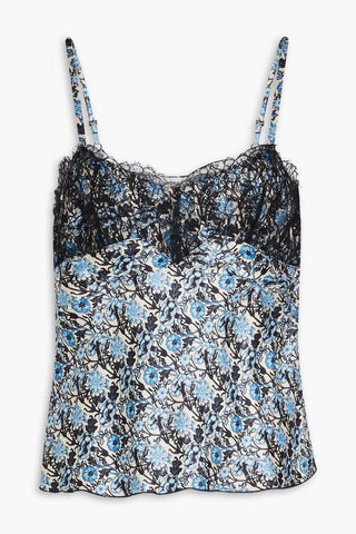 SANDRO FLORAL-PRINT SATIN-TWILL AND CORDED LACE CAMISOLE - Size 3