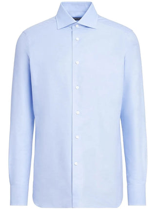 Zegna Cotton Point-Collar Blue Dress Shirt