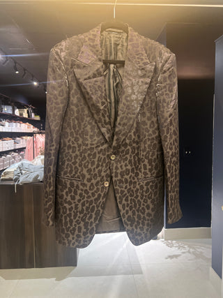Tom Ford Ebony Jacquard Leopard Print Two-Button Blazer