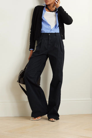 NILI LOTAN FLAVIE PLEATED COTTON-BLEND TWILL WIDE-LEG PANTS - Size 2