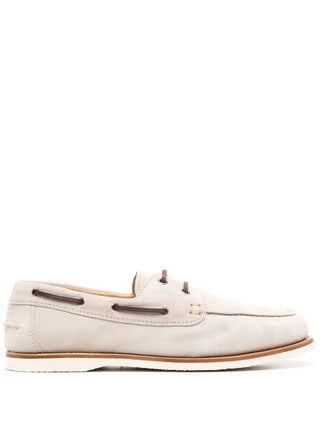 Brunello Cucinelli Beige Suede Lace-Up Boat Shoes