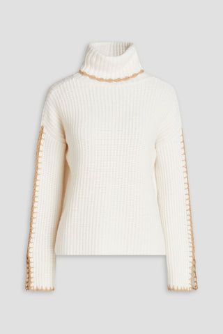 AUTUMN CASHMERE RIBBED-KNIT TURTLENECK SWEATER - Size L