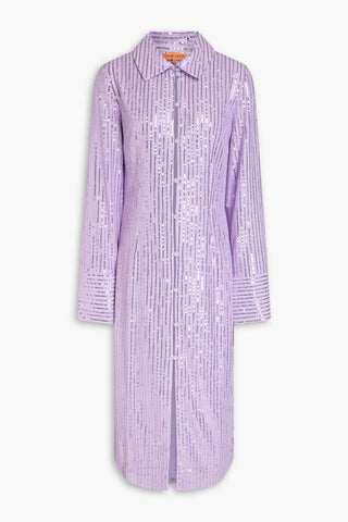 STINE GOYA SONJA SEQUINED JACQUARD-KNIT MIDI SHIRT DRESS - Size XS