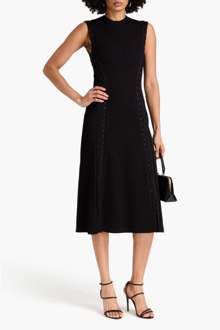 SIMKHAI LORENA LACE-UP RIBBED-KNIT MIDI DRESS - Size M