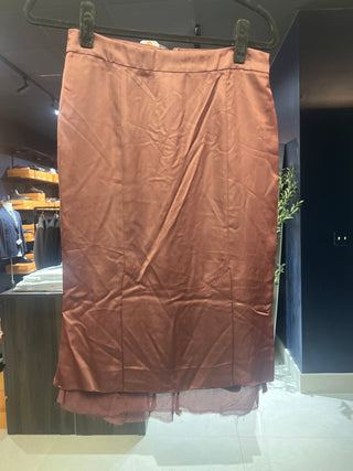 Tom Ford Satin Column Midi Skirt with Frayed Hem