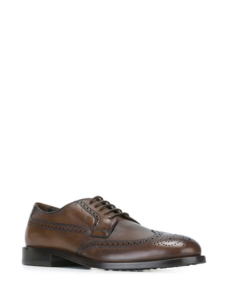 Tods Burnished Leather Wingtip Brogue Derby Shoes