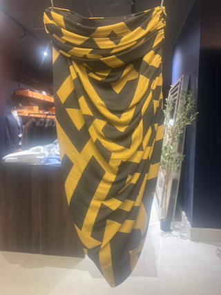 Tom Ford Beige and Black Geometric Pattern Draped Top