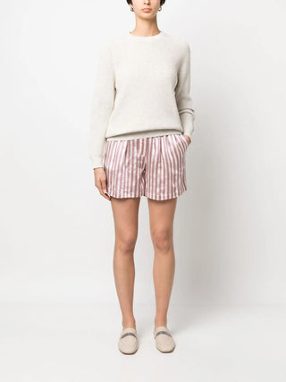 Brunello Cucinelli Striped Pleated Bermuda Shorts in Ametista