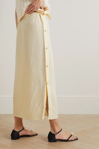 TOTEME BUTTON-DETAILED TENCEL LYOCELL AND LINEN-BLEND MIDI SKIRT - Size 34