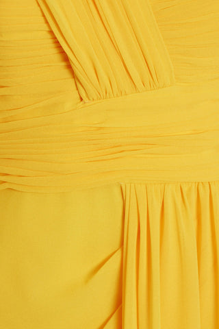 BADGLEY MISCHKA ONE-SHOULDER DRAPED CHIFFON GOWN - Size 8