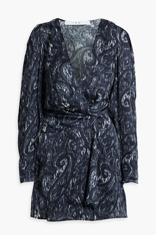 IRO CHAYTON WRAP-EFFECT PRINTED PLISS-SILK MINI DRESS - Size 36