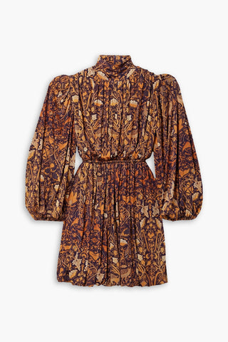 ULLA JOHNSON WILHEMINA GATHERED PRINTED STRETCH-JERSEY MINI DRESS - Size S