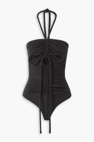 PROENZA SCHOULER CUTOUT RUCHED STRETCH-JERSEY HALTERNECK BODYSUIT - Size XS