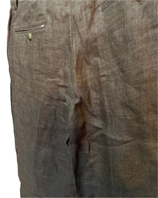 Brunello Cucinelli Linen Flat-Front Trousers Tobacco
