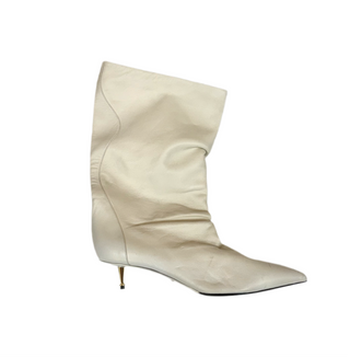 Tom Ford Leather Pointed-Toe Slouch Boots Cream