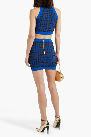 BALMAIN CROPPED METALLIC JACQUARD-KNIT TOP - Size 36