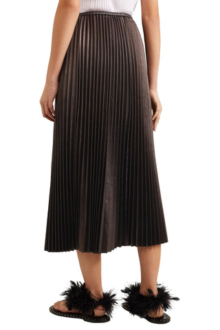 VALENTINO GARAVANI PLEATED LEATHER MIDI SKIRT - Size 36