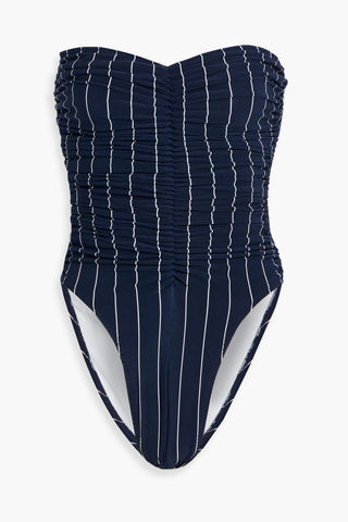 NORMA KAMALI SLINKY MARISSA RUCHED STRIPED BANDEAU SWIMSUIT - Size XXS