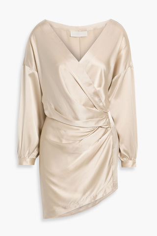 MICHELLE MASON WRAP-EFFECT SILK-SATIN MINI DRESS - Size 2