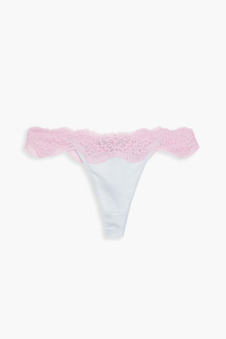 STELLA MCCARTNEY LACE-TRIMMED STRETCH-SILK SATIN LOW-RISE THONG - Size S