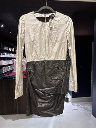 Tom Ford Metallic Two-Tone Draped Long-Sleeve Dress