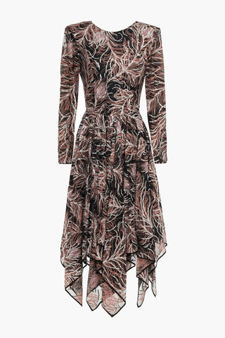 ETRO ASYMMETRIC OPEN-BACK GLITTERED PRINTED SILK-CHIFFON DRESS - Size 42