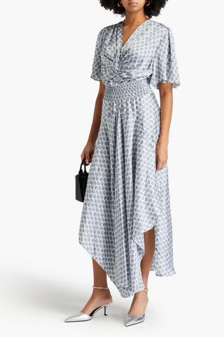 MAJE ASYMMETRIC PRINTED SATIN MAXI DRESS - Size 38