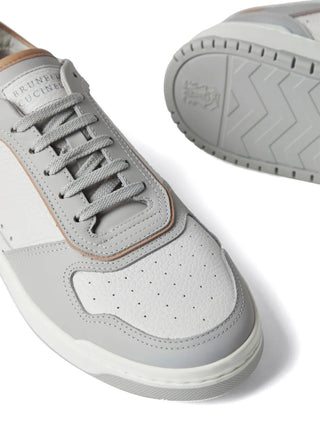Brunello Cucinelli Leather and Suede Low-Top Sneakers with Perforated Panels