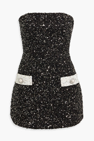 RETROFÊTE MERIT STRAPLESS SEQUINED WOVEN MINI DRESS - Size S