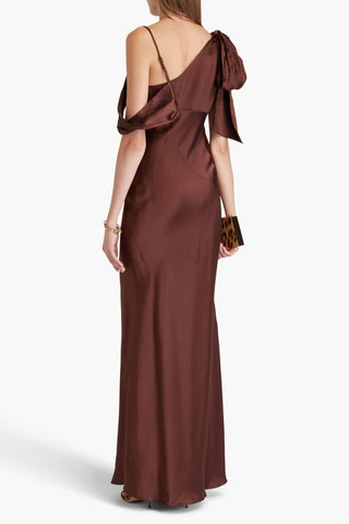 NICHOLAS ASYMMETRIC DRAPED SILK-BLEND SATIN MAXI DRESS - Size 8
