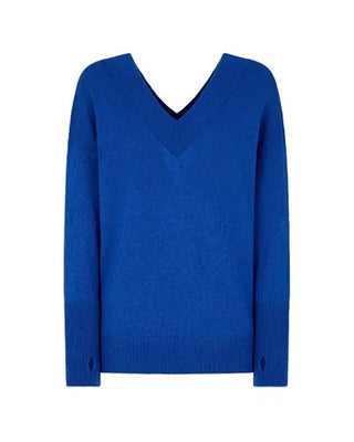 Tom Ford Fine Knit V-Neck Sweater with Thumbhole Cuffs Royal Blue