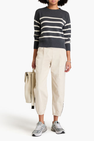 BRUNELLO CUCINELLI BEAD-EMBELLISHED STRIPED CASHMERE SWEATER - Size XS