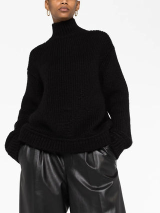 Tom Ford Ribbed Knit Oversized Turtleneck Sweater Black