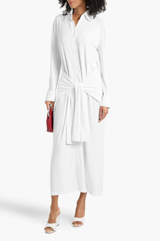 NORMA KAMALI TIE-DETAILED STRETCH-JERSEY MAXI SHIRT DRESS - Size 34