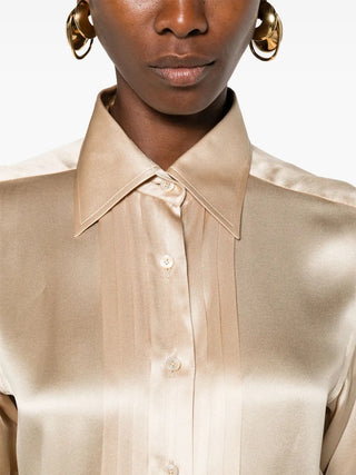 Tom Ford Silk Pintuck Button-Up Shirt Gold