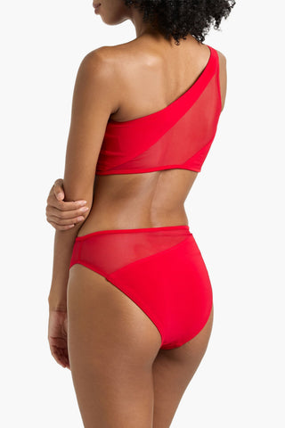 NORMA KAMALI ONE-SHOULDER MESH-PANELED BIKINI TOP - Size L