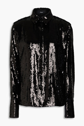 THEORY SEQUINED SATIN BLOUSE - Size M