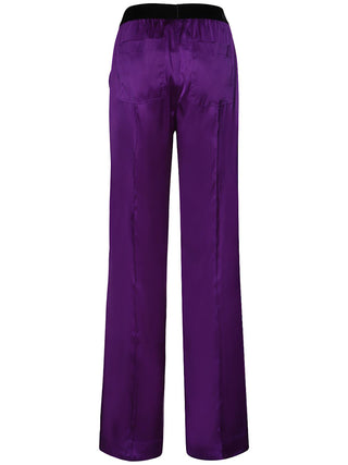 Tom Ford Satin Straight-Leg Trousers with Logo Waistband