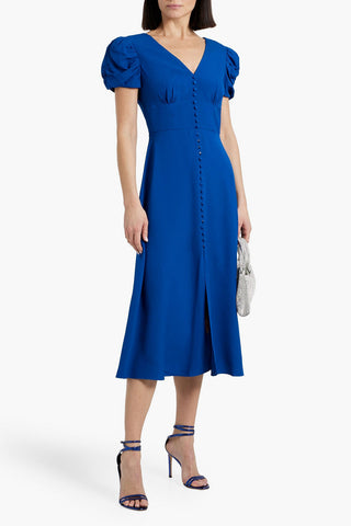 SALONI MARGOT RUCHED CREPE MIDI DRESS - Size 10