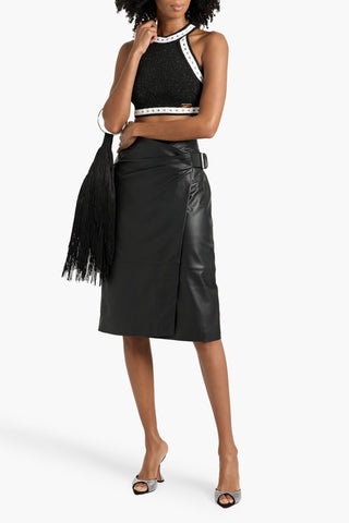 BALMAIN CROPPED METALLIC WOOL-BLEND TOP - Size 34