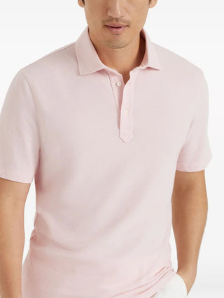 Brunello Cucinelli Cotton Piqué Three-Button Polo Shirt Pale Pink