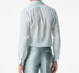 Tom Ford Silk Viscose Blend Point-Collar Dress Shirt Aqua Blue