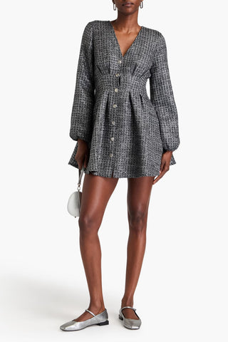 MAJE PLEATED METALLIC TWEED MINI DRESS - Size 40