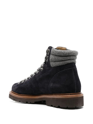 Brunello Cucinelli Suede Deep Blue Padded-Collar Lace-Up Boots